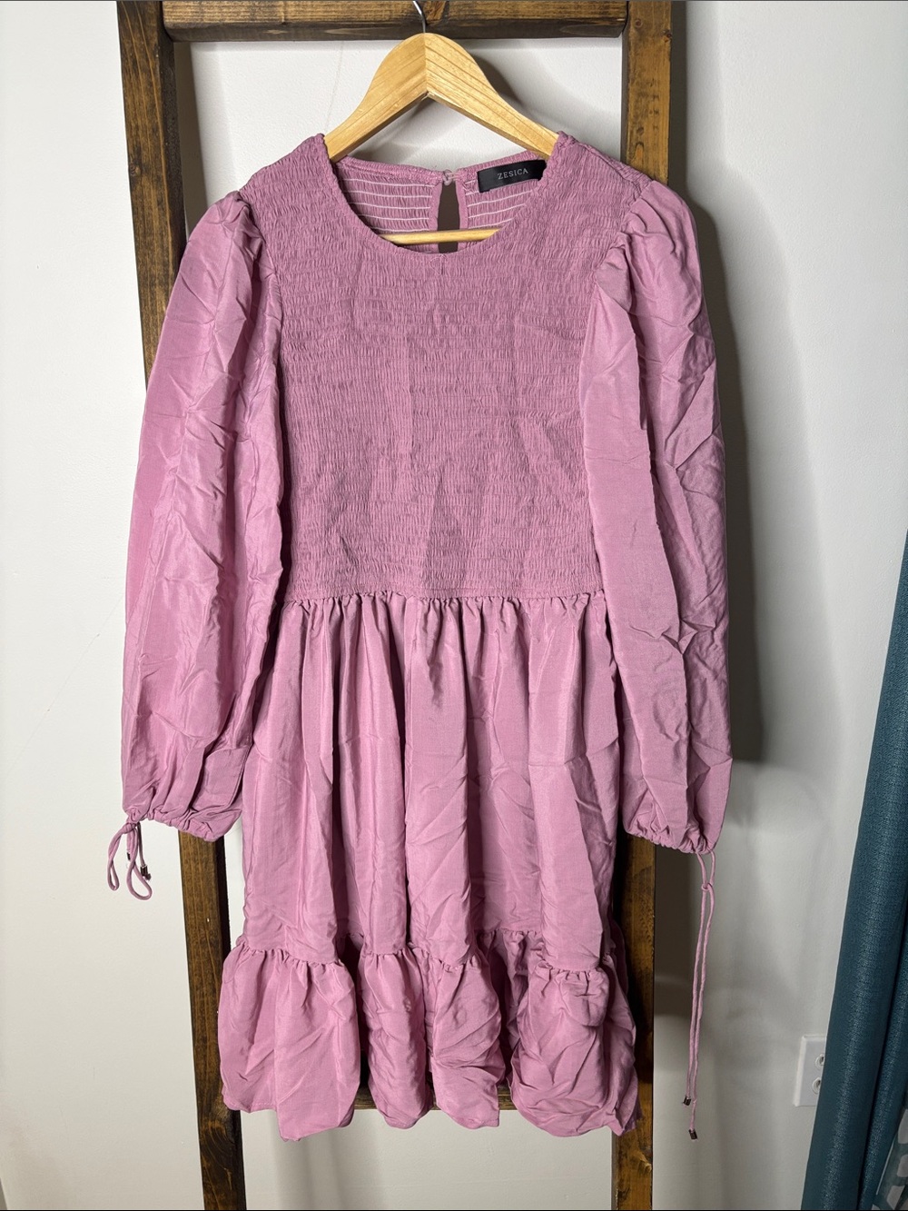 ZESICA Pink Smocked Bodice Mini Dress with Puff Sleeves